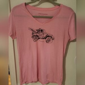 Life is Good Pink Jeep Graphic T-Shirt